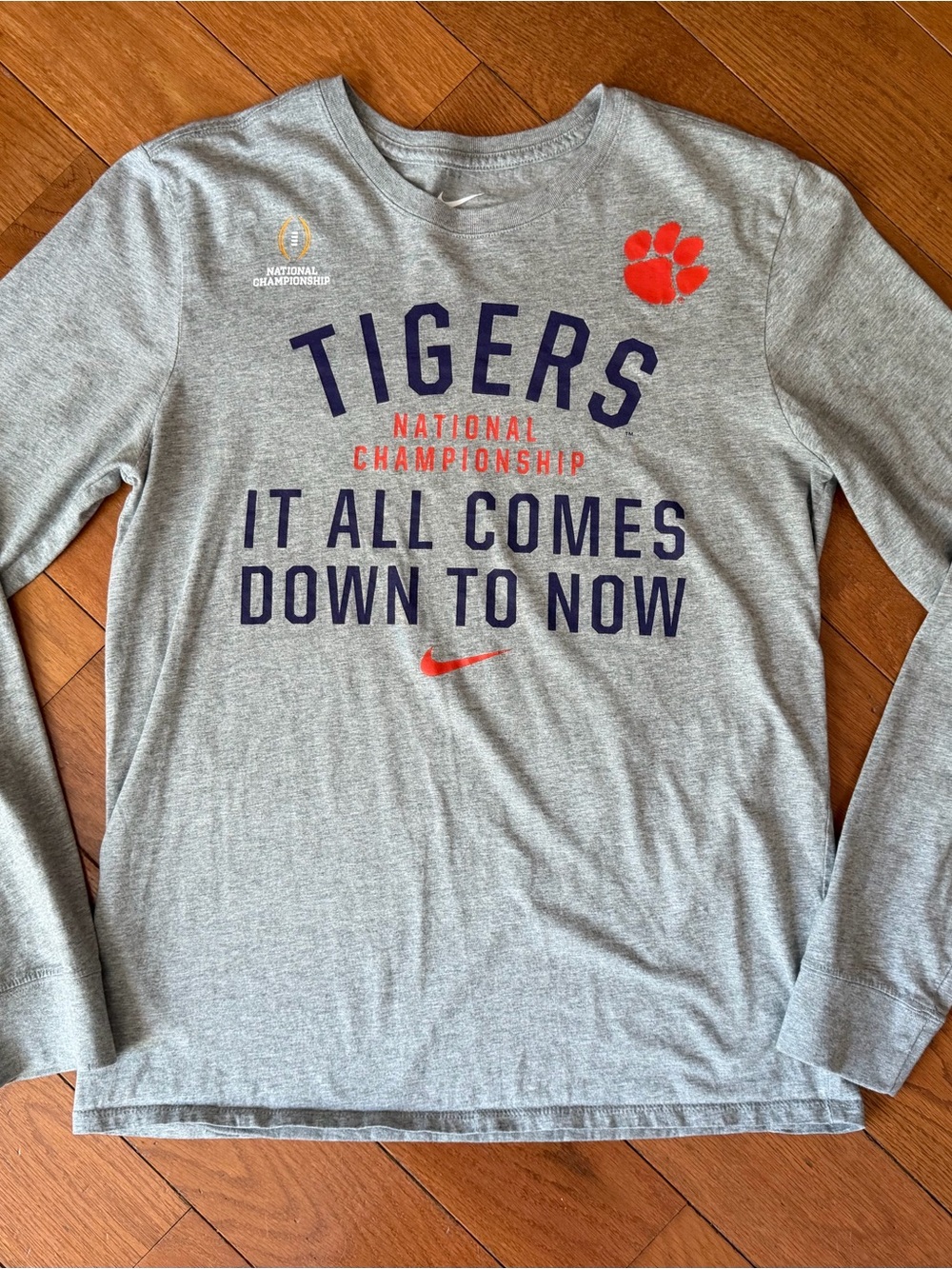 Nike Clemson Tigers National Championship Long Sleeve Tee M Gray